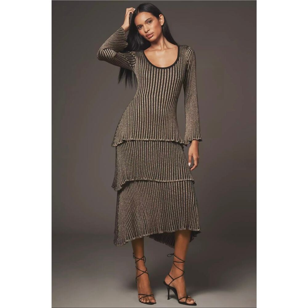 NWT Siempre x Anthropologie Tiered Shimmer Midi Dress. Size M. Ret. $198